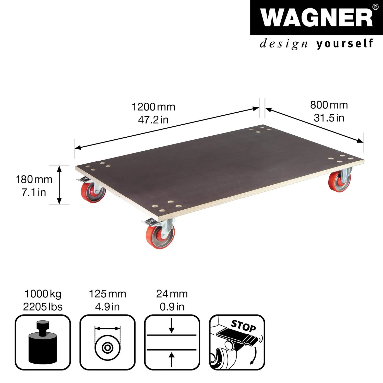 Wagner MM 1349 carrello trasporto 120x80 cm 1000 kg legno