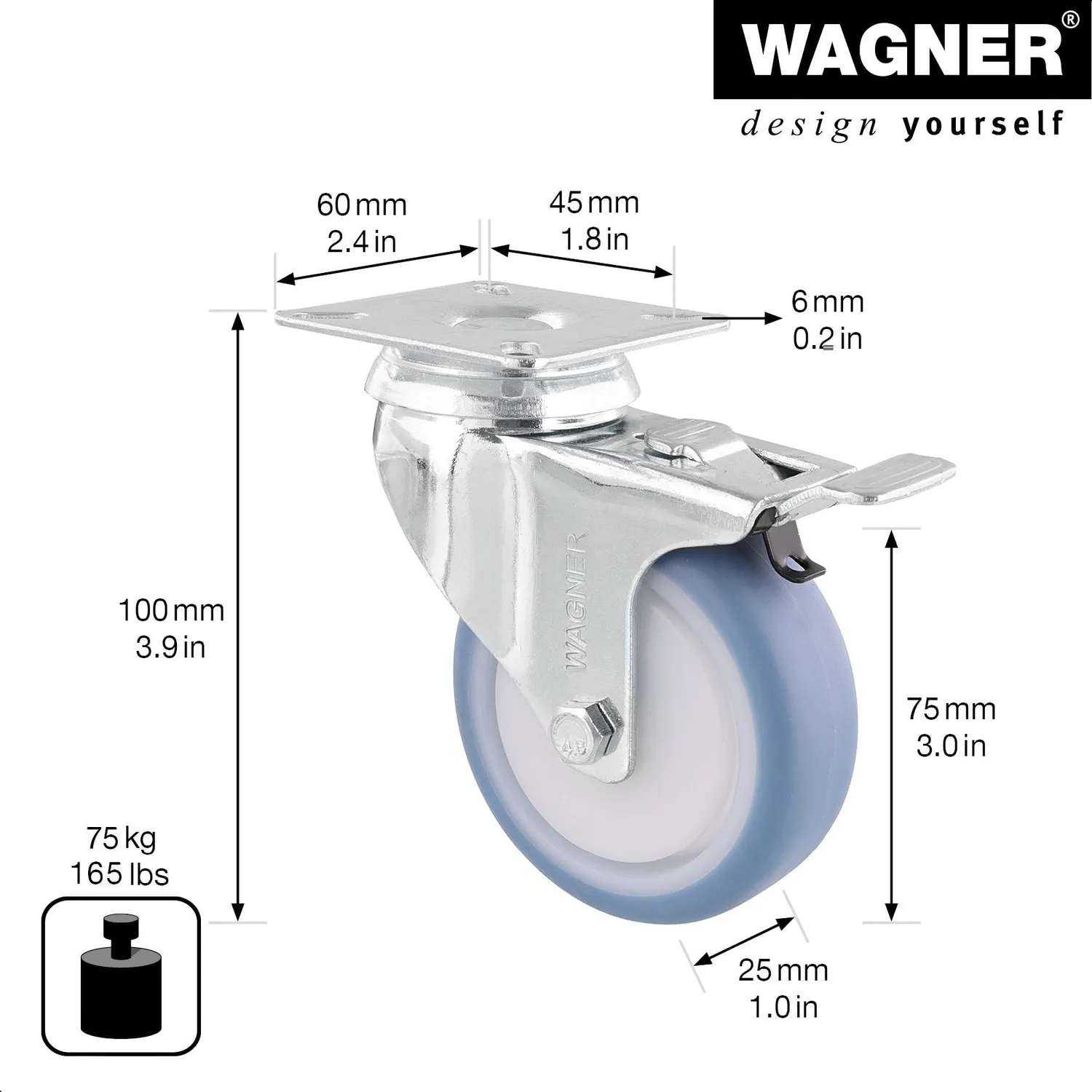 Wagner RO 3776 rotella girevole 75 mm 1 pz ultrasoft freno