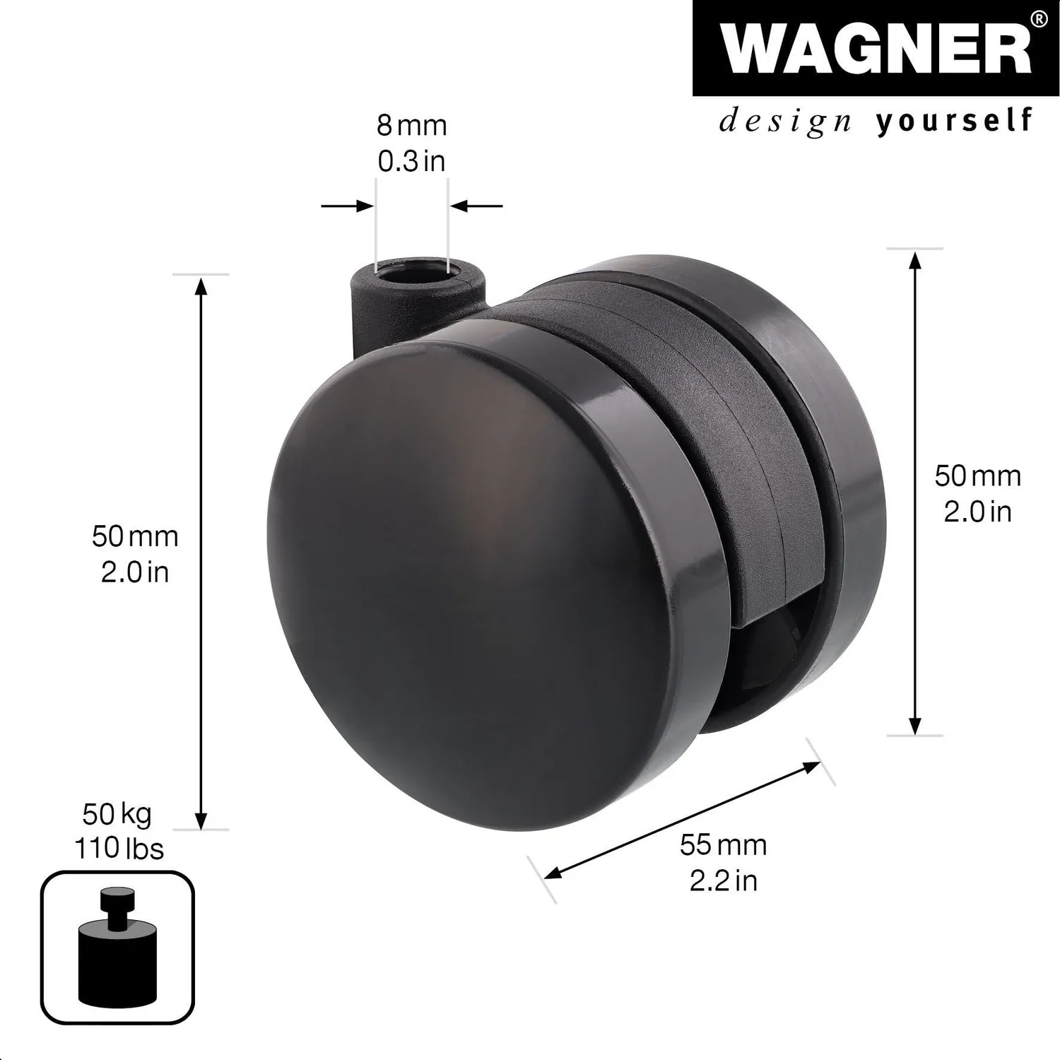 Wagner Laque RO 3023 rotella doppia 50 mm nera lucida 1 pz
