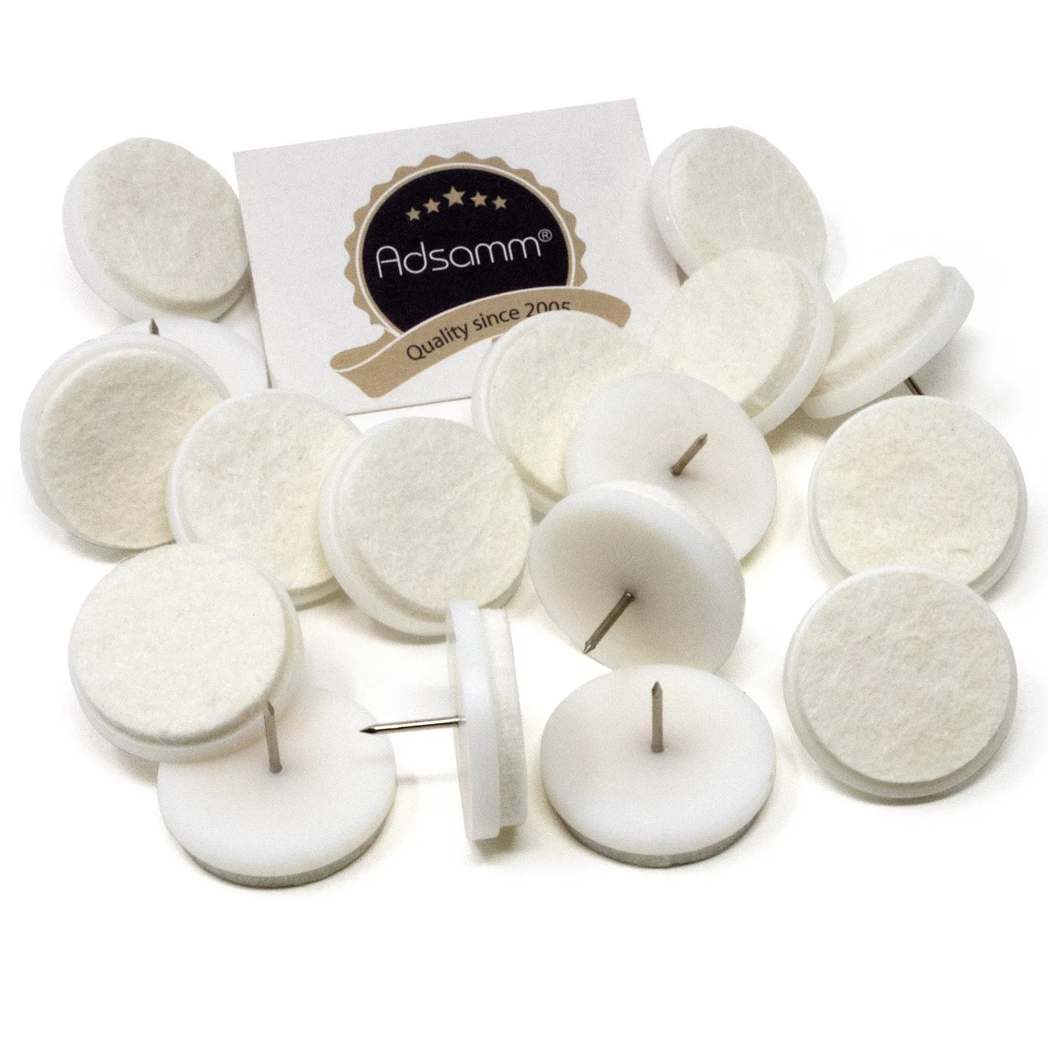 Adsamm feltrini con chiodo bianchi 16 pezzi Ø 35 mm base feltro
