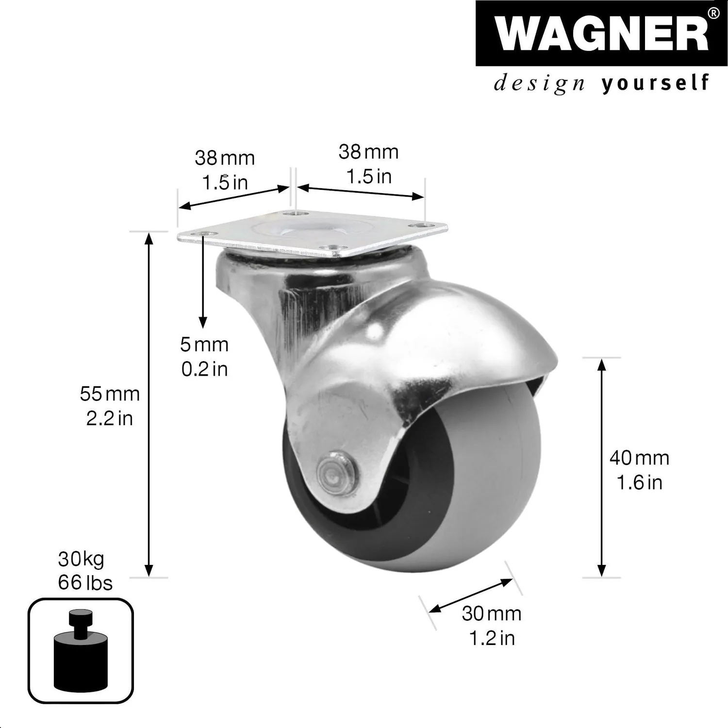 Wagner Design RO0015 rullo sfera grigio morbido 40 mm