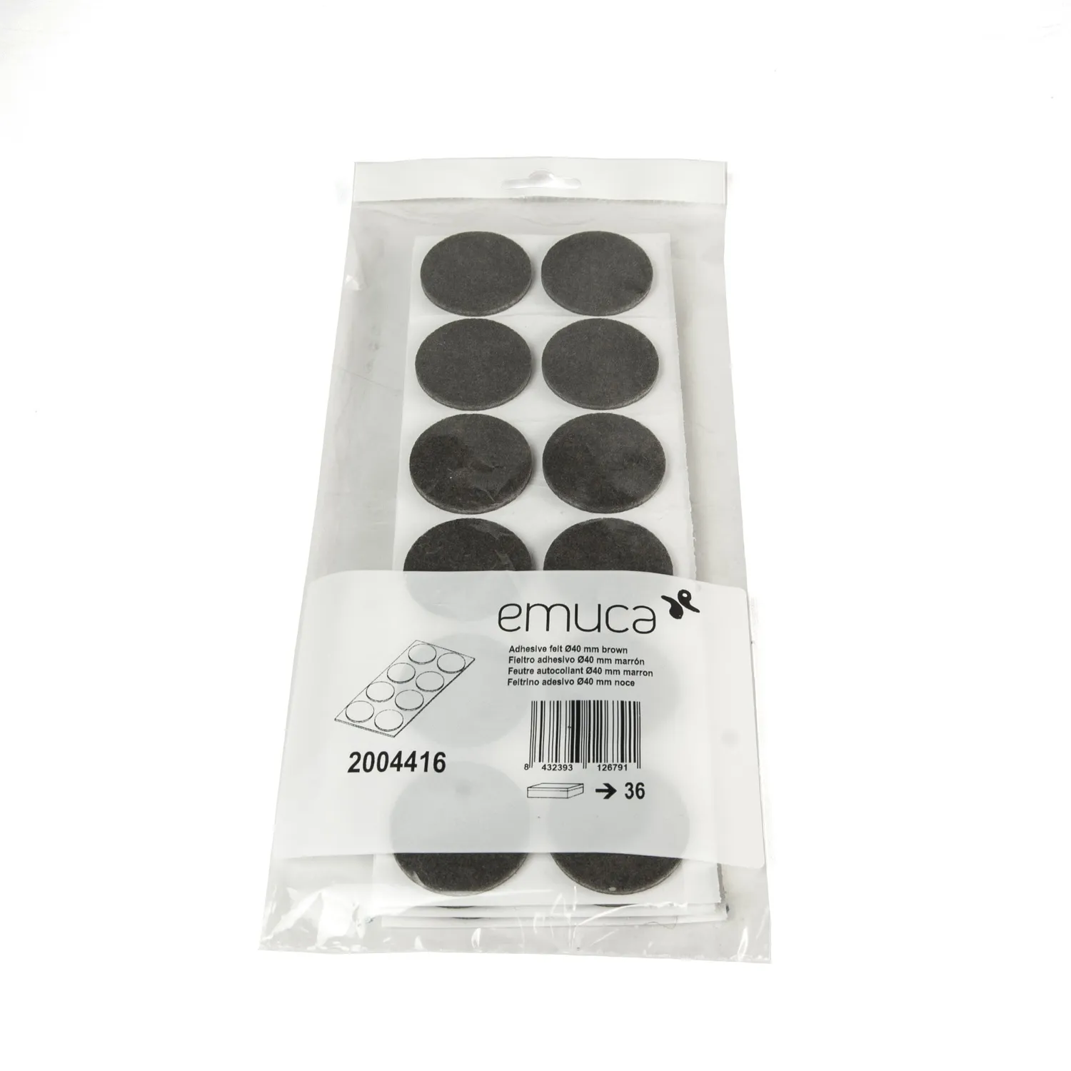 Emuca 2038516 feltrini autoadesivi rotondi ø40 mm marroni 36 pezzi