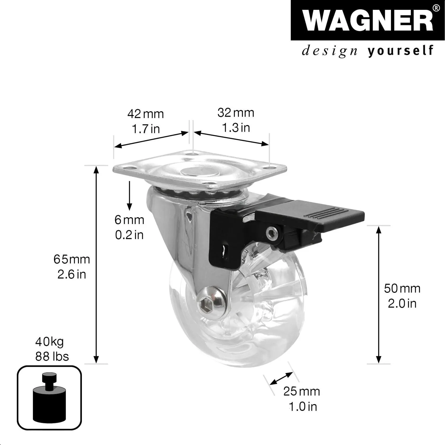 Wagner Skater RO 3085 rotella trasparente con freno 50 mm