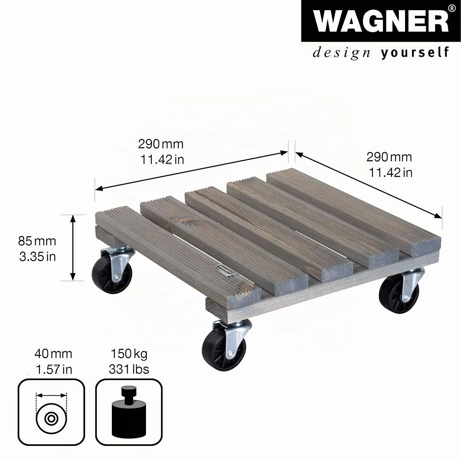 Wagner Vintage carrello piante legno 29x29 cm grigio 150 kg