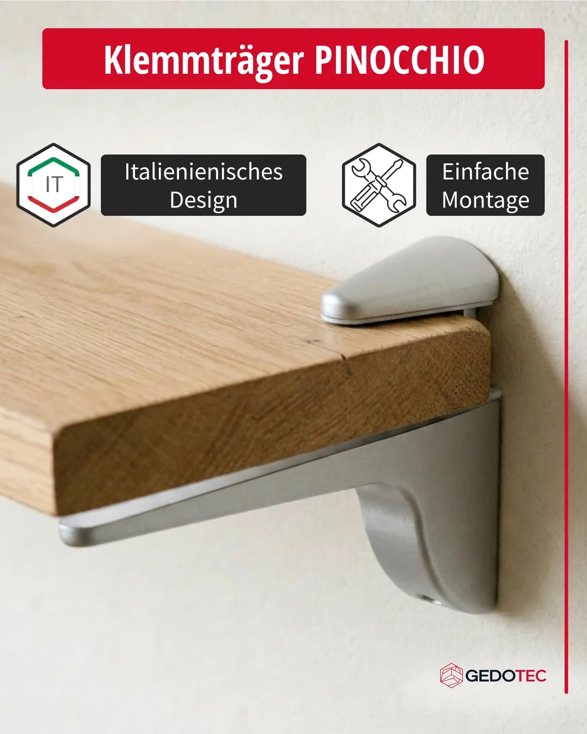 Gedotec Pinocchio reggimensola vetro argento 2 pezzi 50 kg