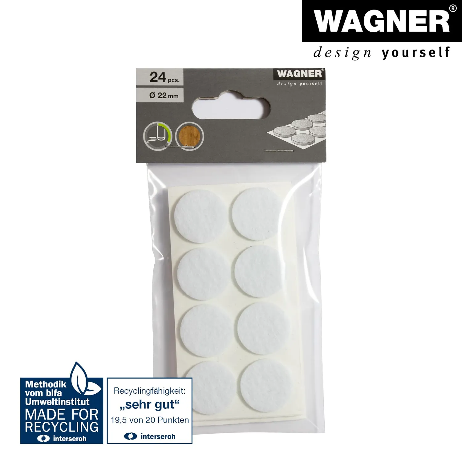 Wagner EH 1222 feltrini tondi Ø22 mm 24 pezzi bianchi adesivi