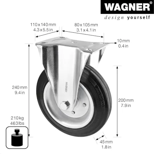 Wagner 04820001 RO 8200 ruota fissa 200 mm portata 210 kg 1 pz