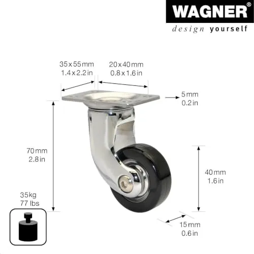 Wagner RO 0084 rotella mobile Ø40 mm nera 35 kg