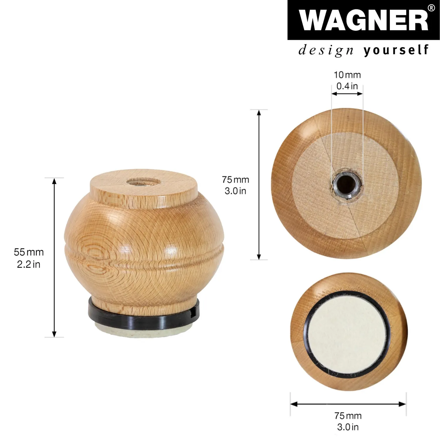 Wagner Design ST 7006 piedino per mobili faggio 75 mm