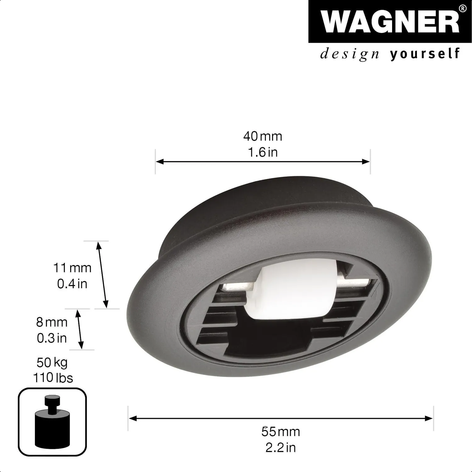Wagner 01700201 mini rotella incasso nera 1 pz portata 50 kg