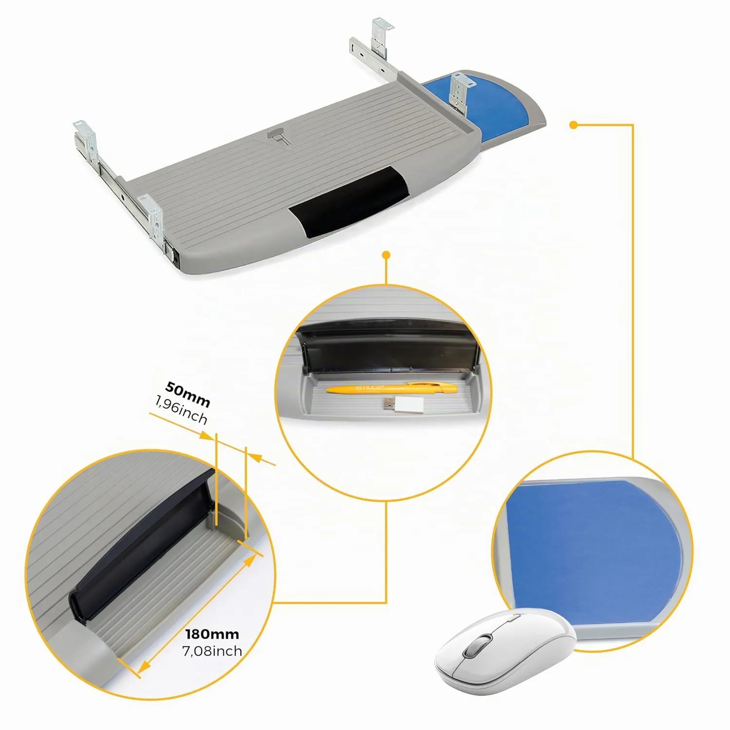 Emuca 3196621 supporto tastiera estraibile grigio con mouse