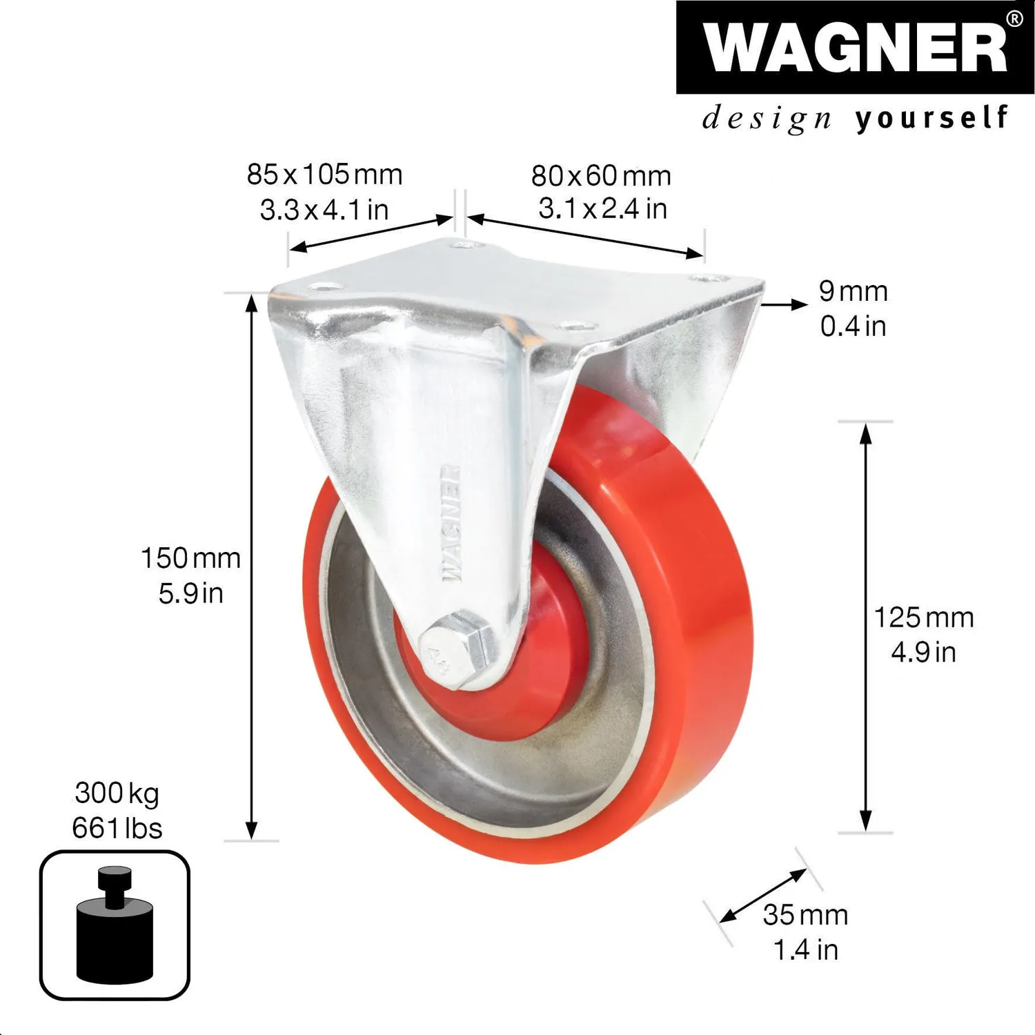 Wagner RO 0325 rullo pesante rosso 125 mm 300 kg