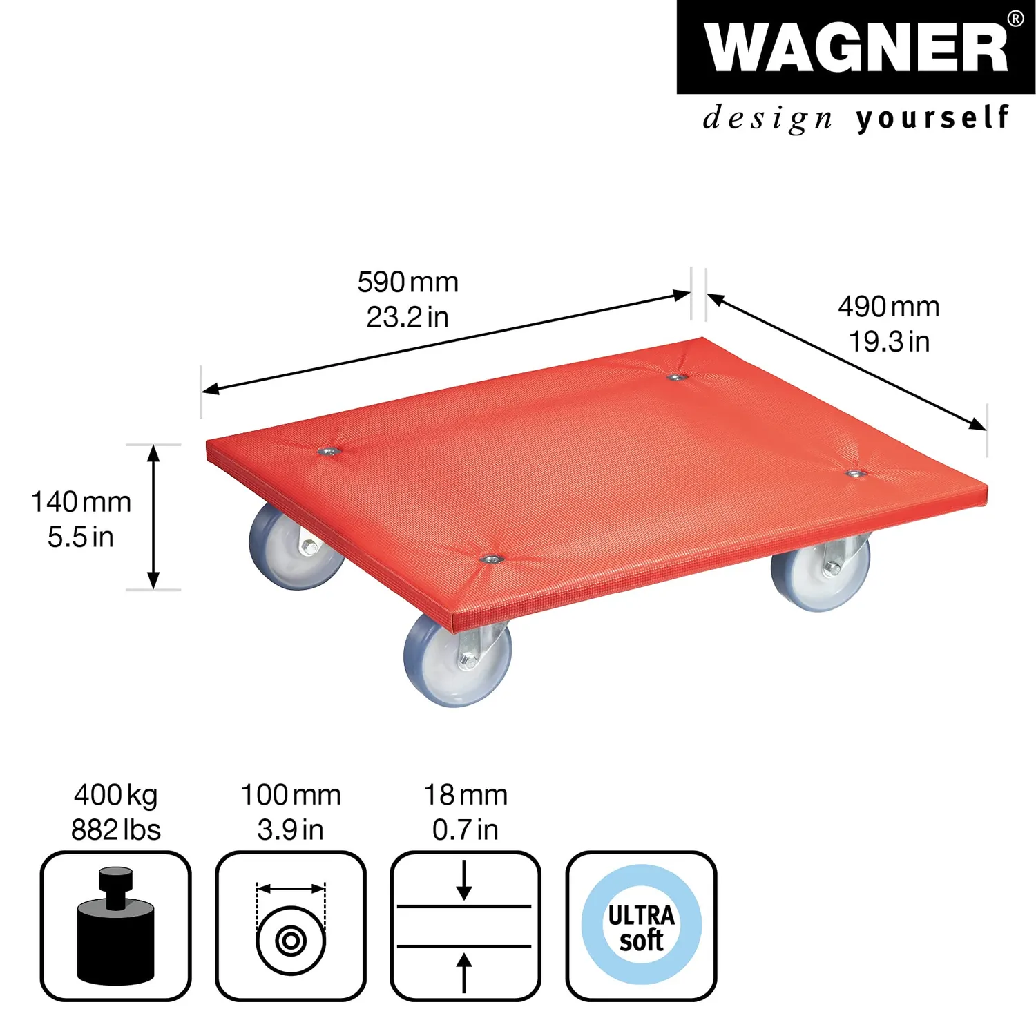 Wagner MM 1397 carrello trasporto 59x49 cm portata 400 kg