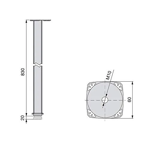Emuca 2035862 Gamba Tavolo Quadrata Alluminio 830 mm