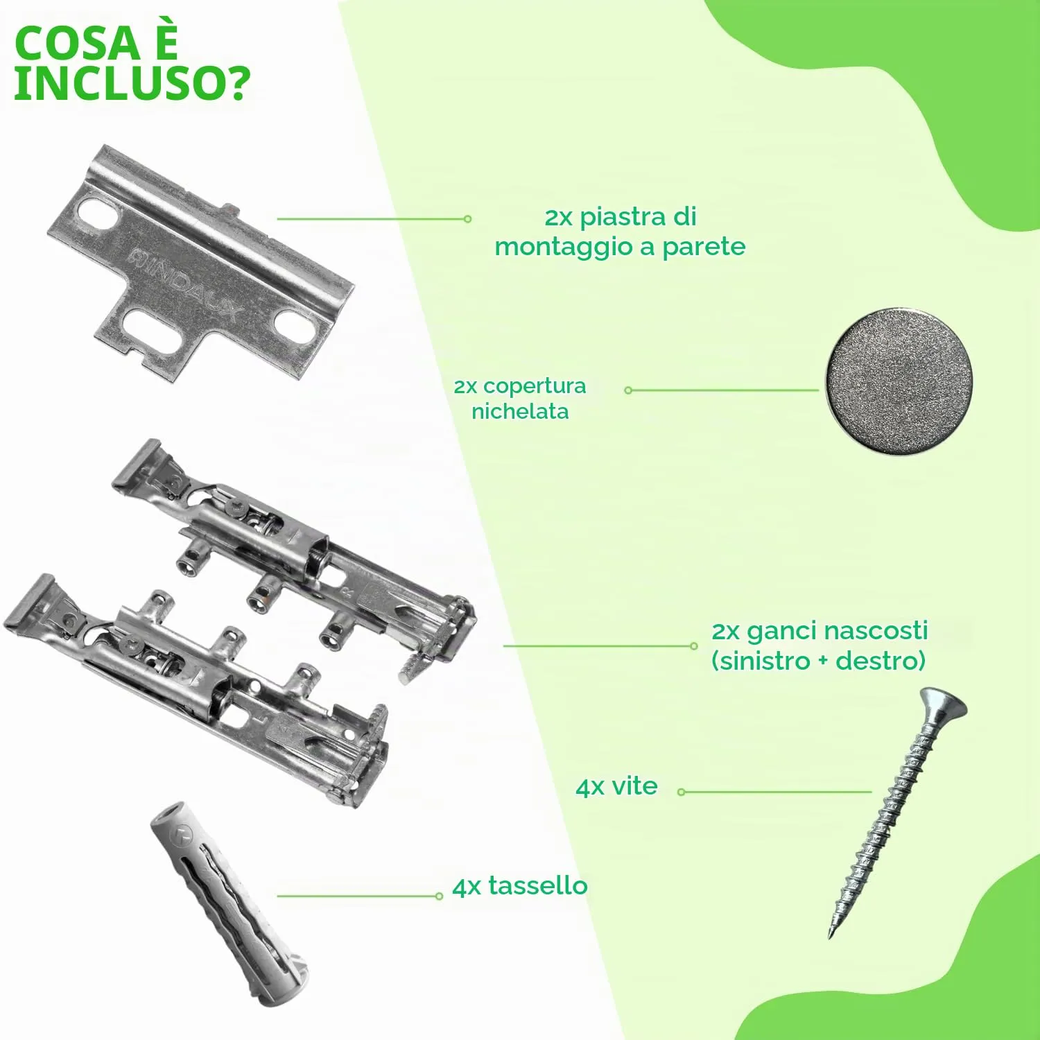 Indaux Traser-6 attaccaglie invisibili coppia 65 kg kit montaggio