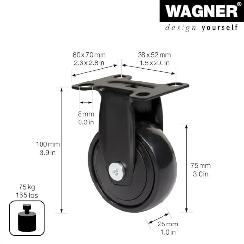 Wagner 3C 01247701 rotella fissa nera 75 mm piastra 60x70