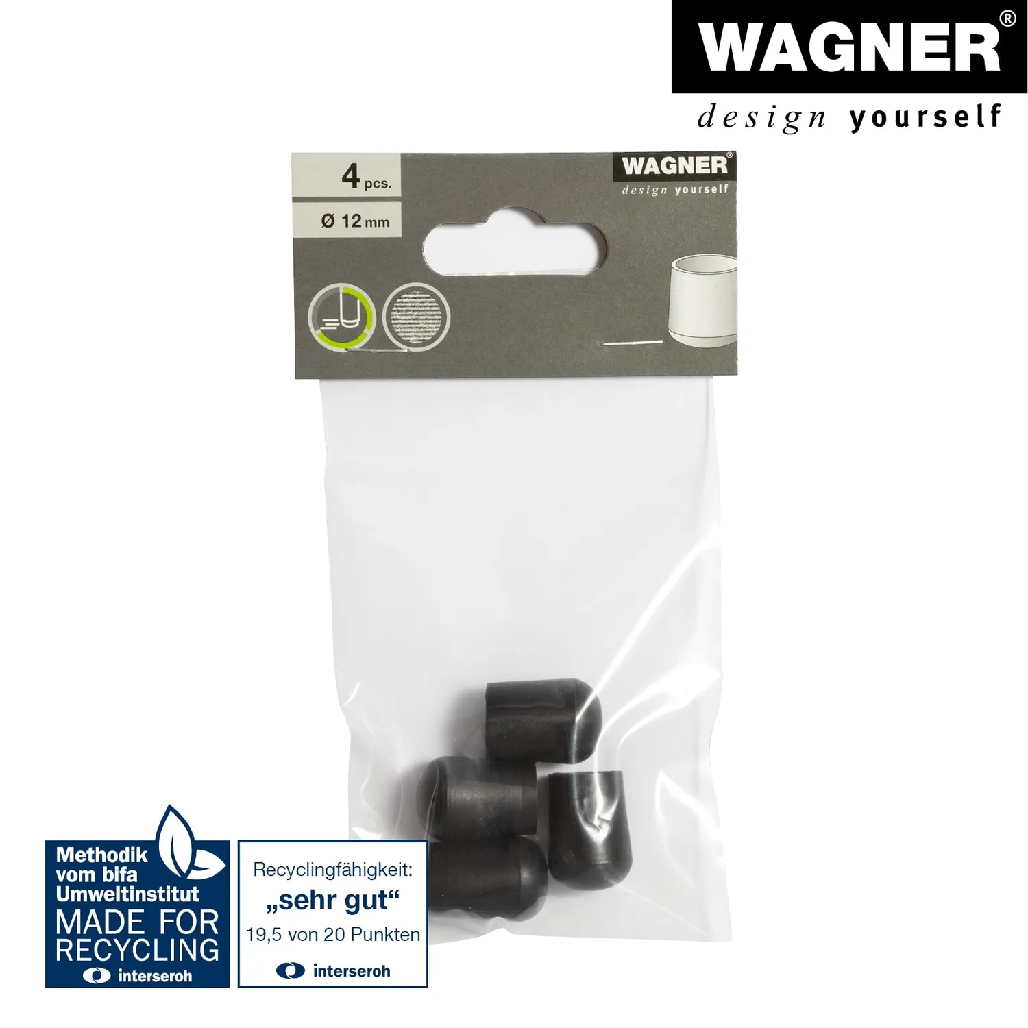 Wagner EH 0612 tappi tubo acciaio Ø12/16 mm neri 4 pz plastica