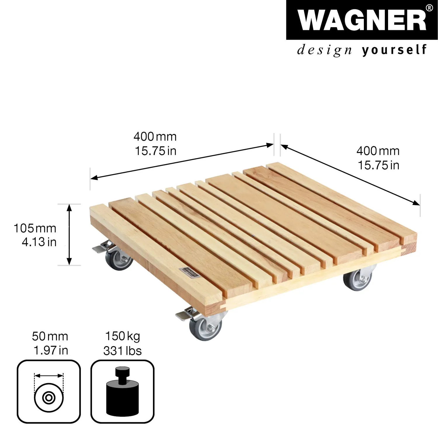 WAGNER Feng Shui carrello piante 40x40 cm ontano 150kg
