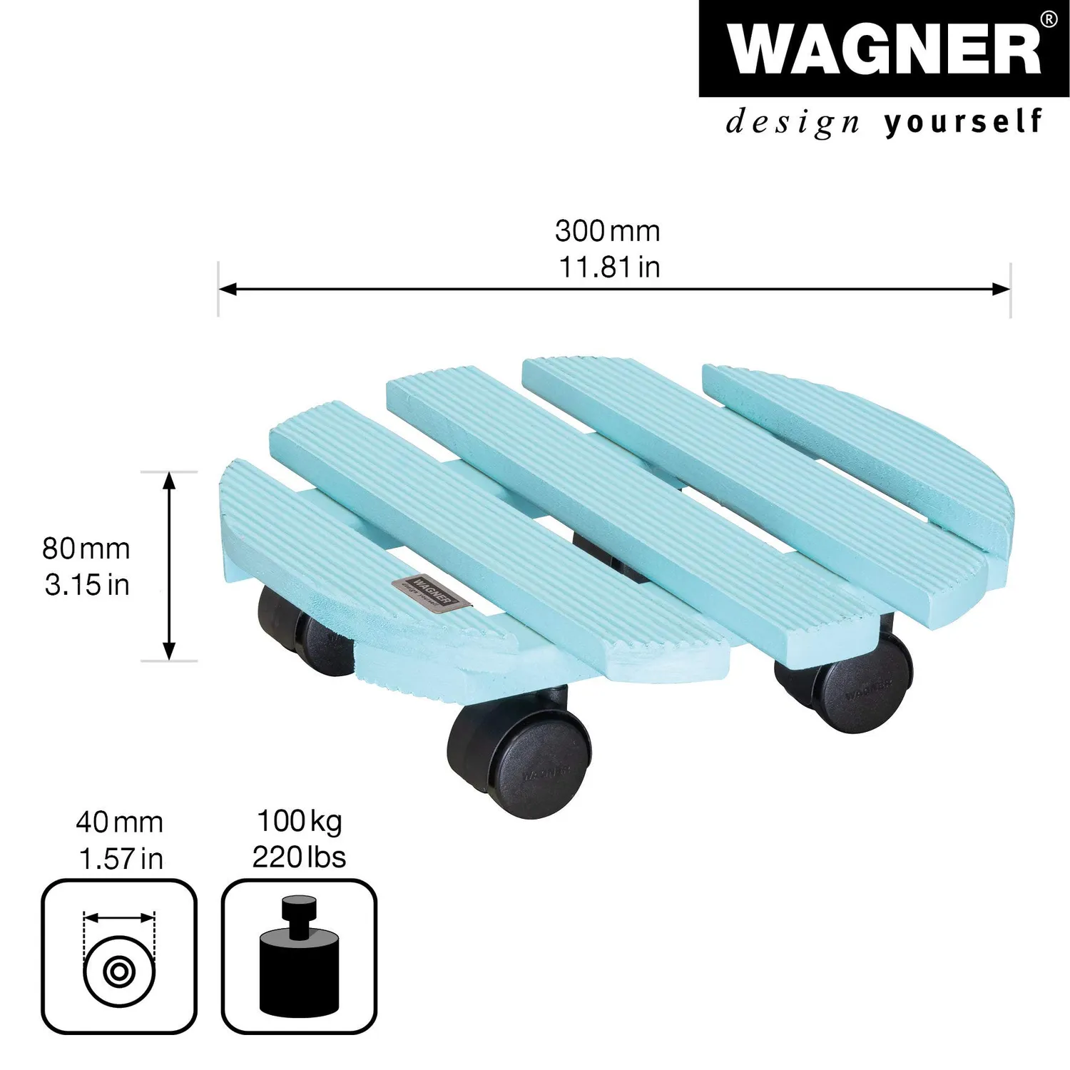 WAGNER Carrello Piante Aqua Splash Legno 30 cm Blu 100 kg