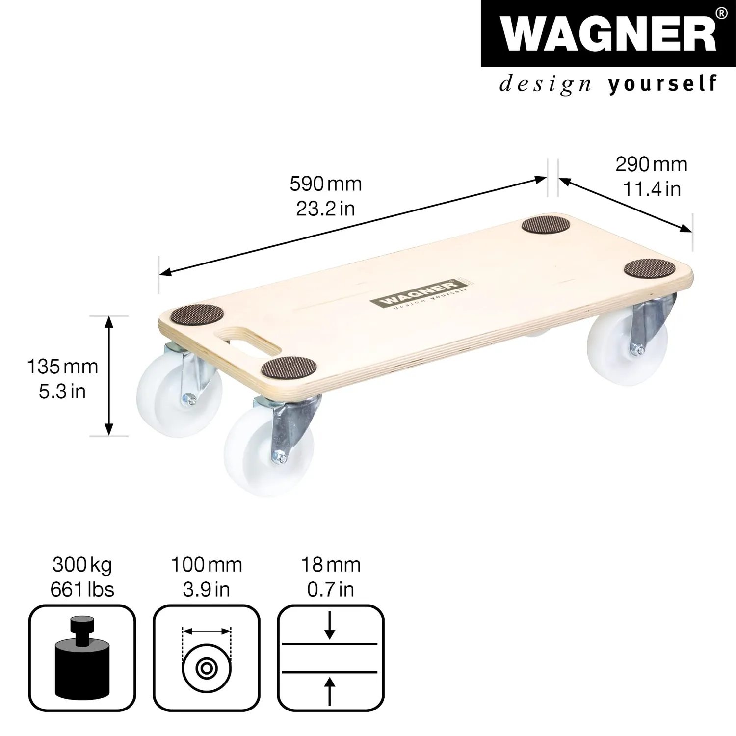 Wagner MM 1129 carrello trasporto 59x29 cm 300 kg legno