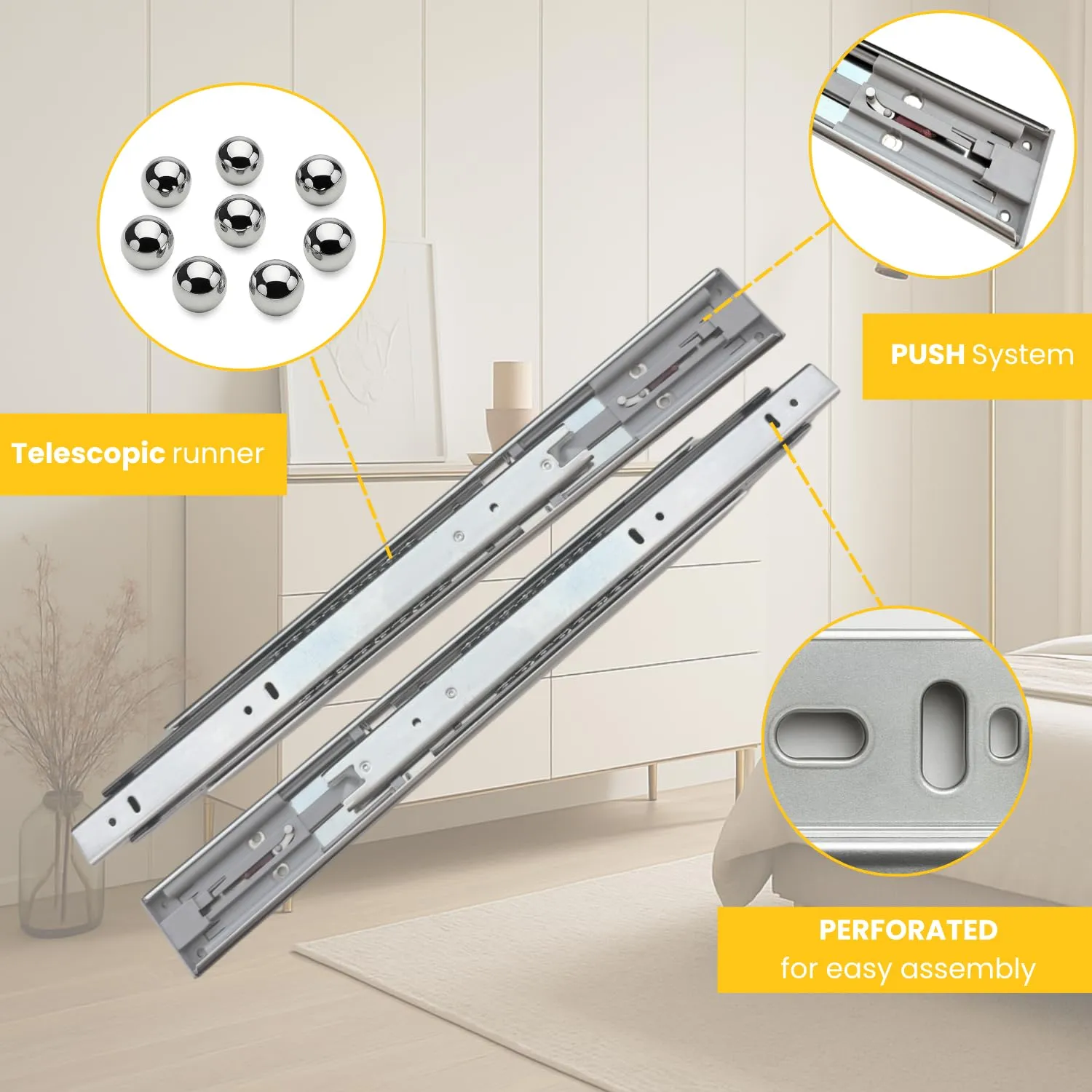 Indaux Guide Cassetti a Sfere Push L300 Estrazione Totale 50 Kg