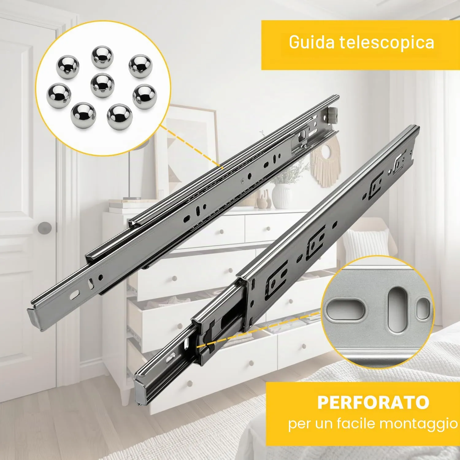 Indaux guide a sfere cassetto 450 mm estrazione totale 50 kg