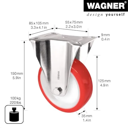 Wagner RO 8825 rotella fissa 125 mm rosso/bianca 105 kg