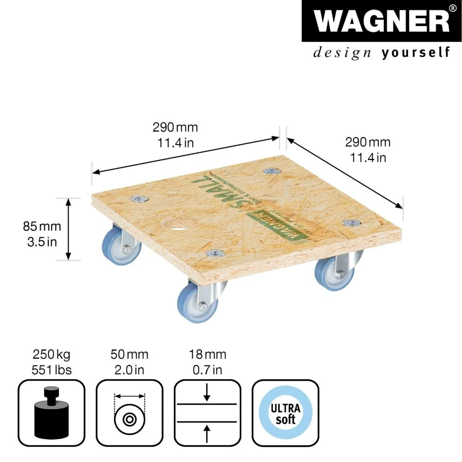 Wagner MM 1357 carrello trasporto quadrato 29x29 cm 250 kg
