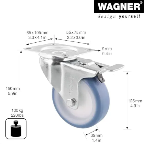 Wagner 04762501 RO 7625 rotella con freno 125 mm blu 1 pz