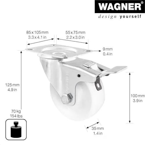 Wagner 04750001 rotella girevole con freno dura 100 mm