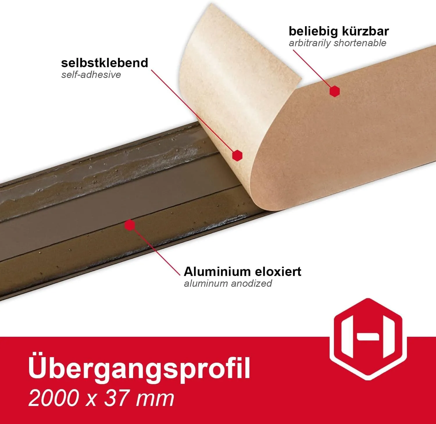 Gedotec profilo transizione autoadesivo 100 cm bronzo alluminio