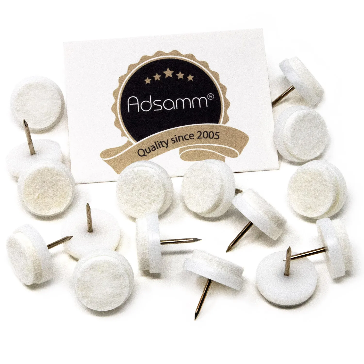 Adsamm feltrini con chiodo bianchi 16 pezzi Ø 20 mm base feltro