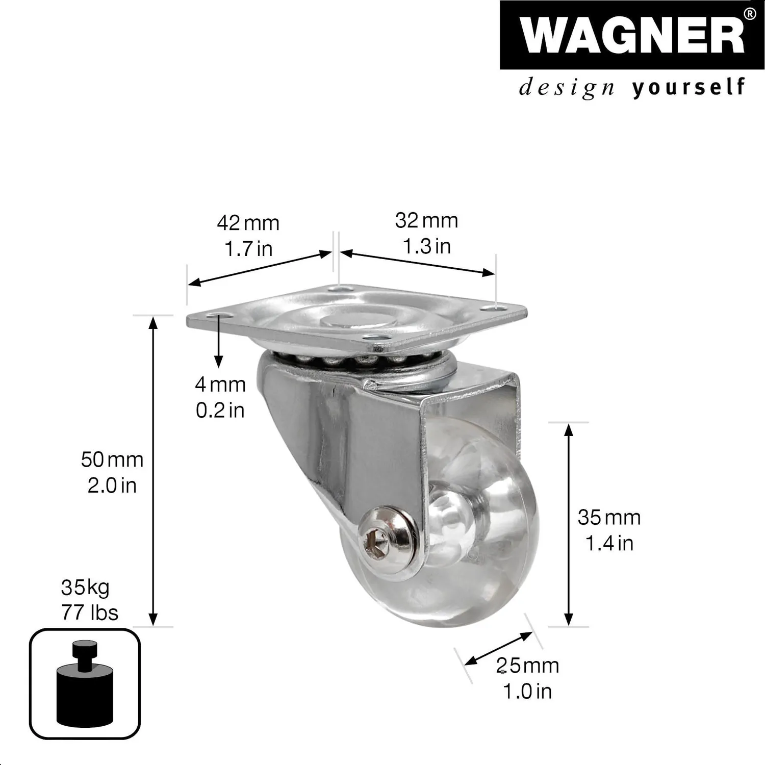 Wagner 03103501 RO 1035 Skater rotella trasparente 35 mm 1 pz