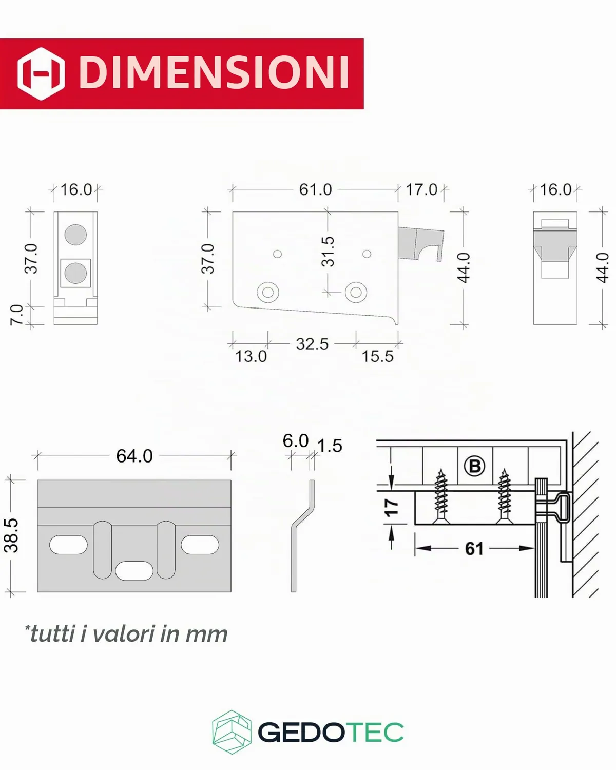 Gedotec H10630 Appendiabiti Pensili 1 Set Bianco 150 kg