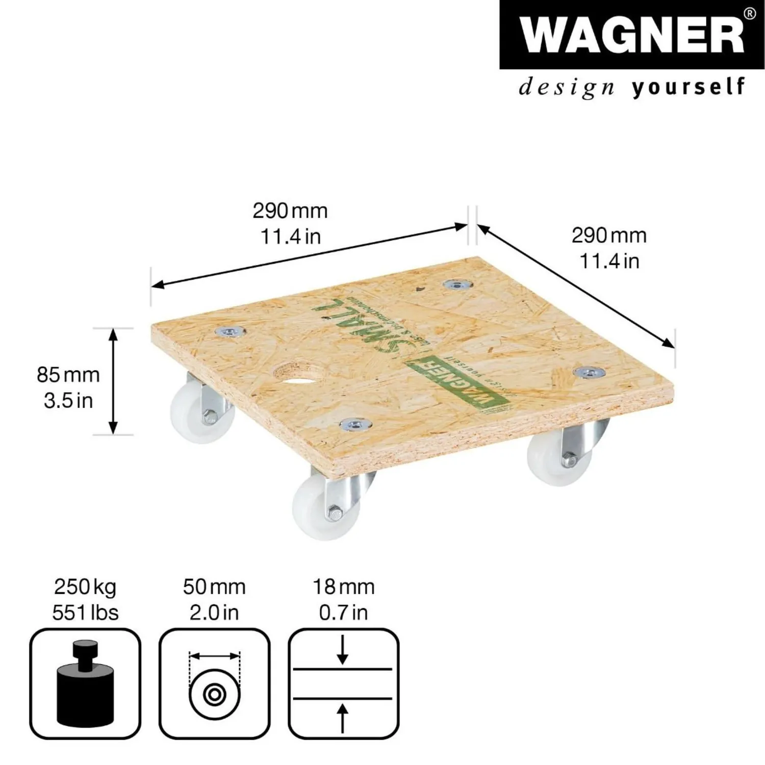 Wagner MM 1356 carrello trasporto 29x29 cm portata 250 kg
