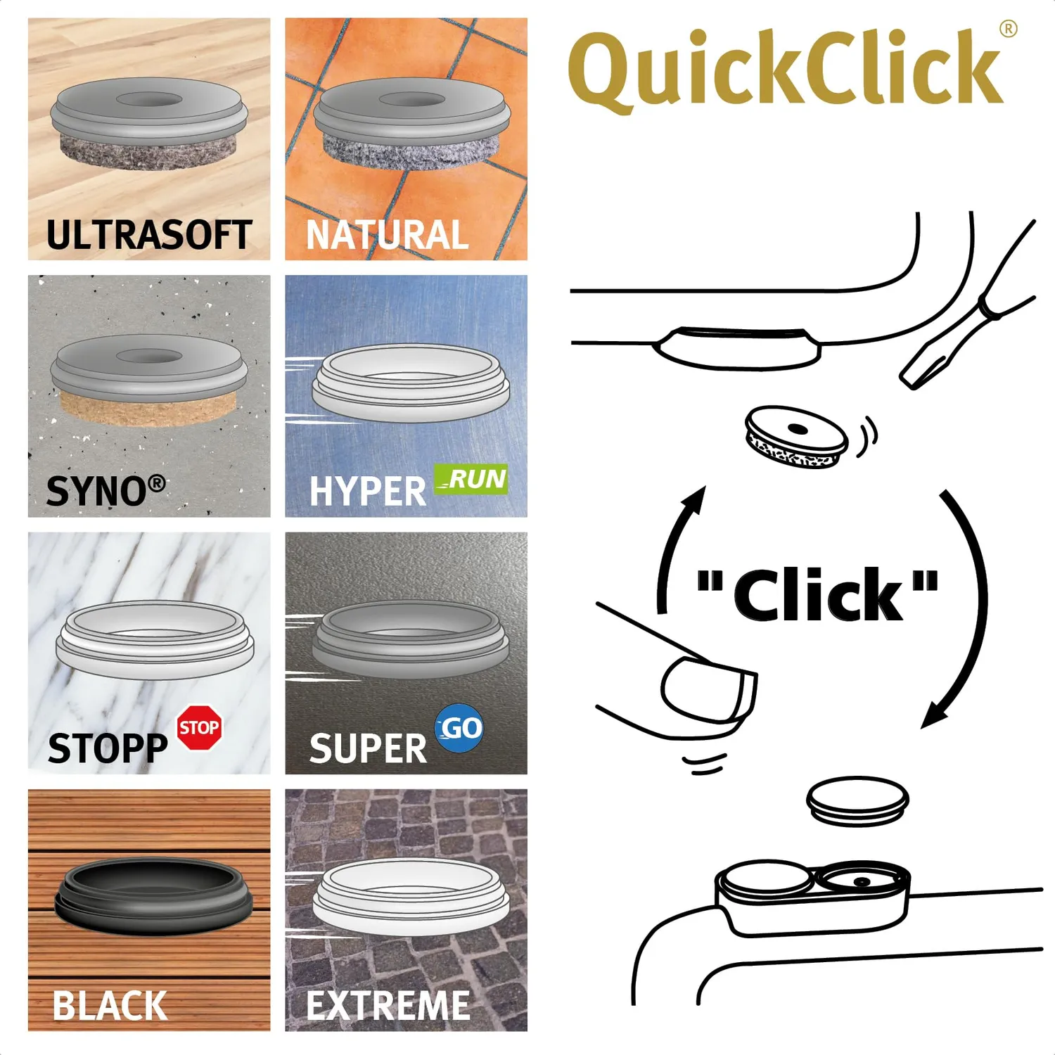 WAGNER QuickClick 15831700 Pattini Sedia 52x25 mm Plastica
