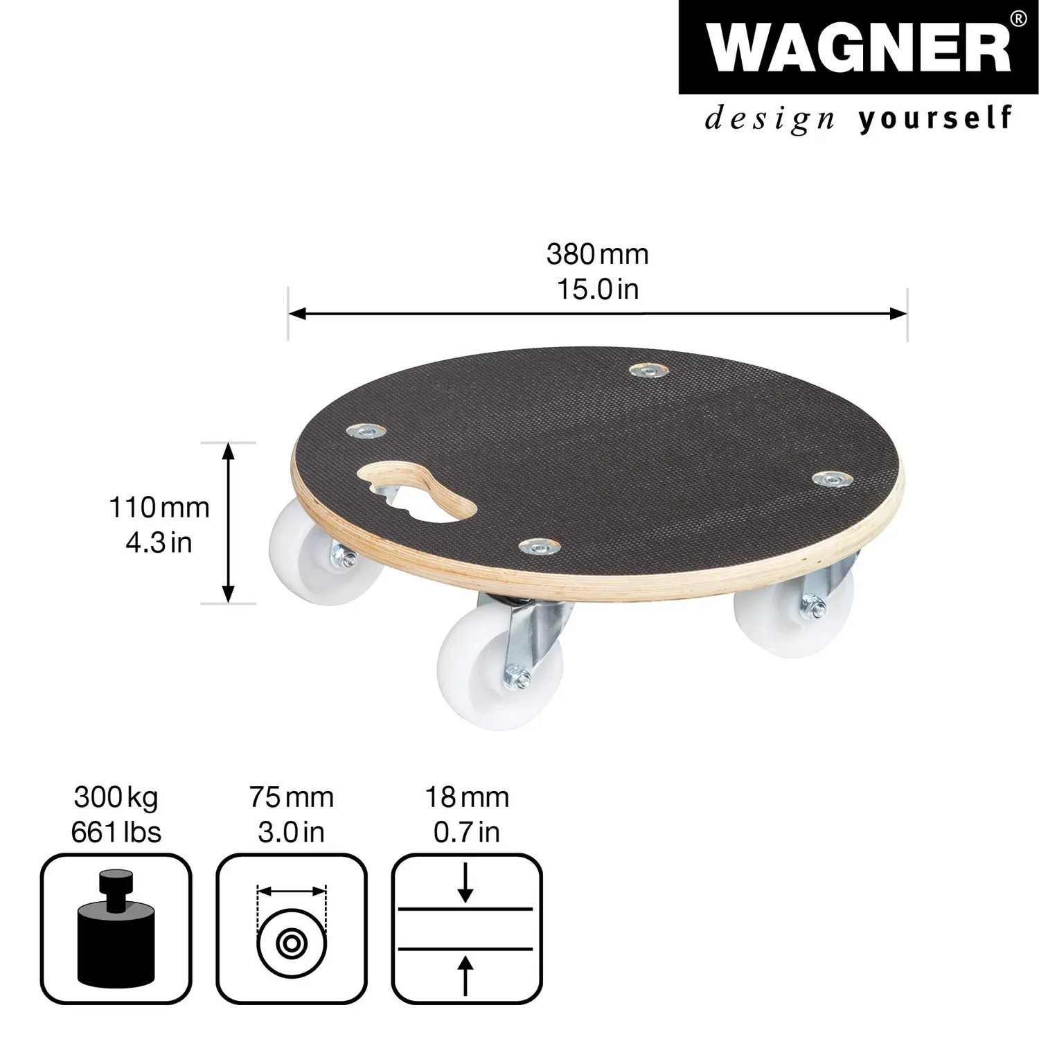 Wagner MM 1108 Carrello trasporto Ø 38 cm 250 kg antiscivolo