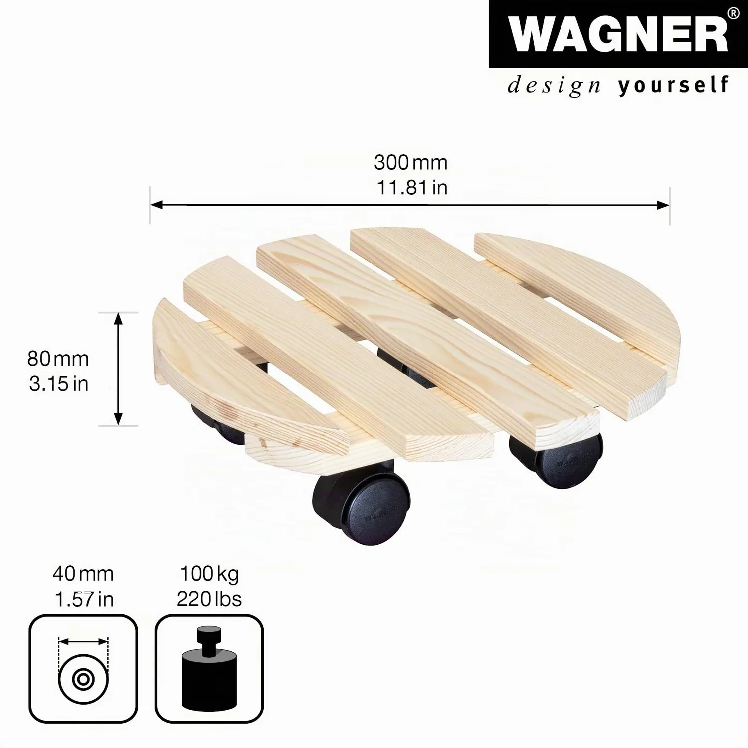 Wagner Paletti 20001801 Sottovaso Legno Ø30 cm Ruote 100 kg
