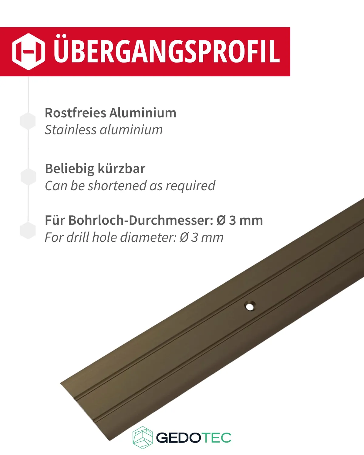 Gedotec Profilo Transizione Bronzo 100 cm Alluminio