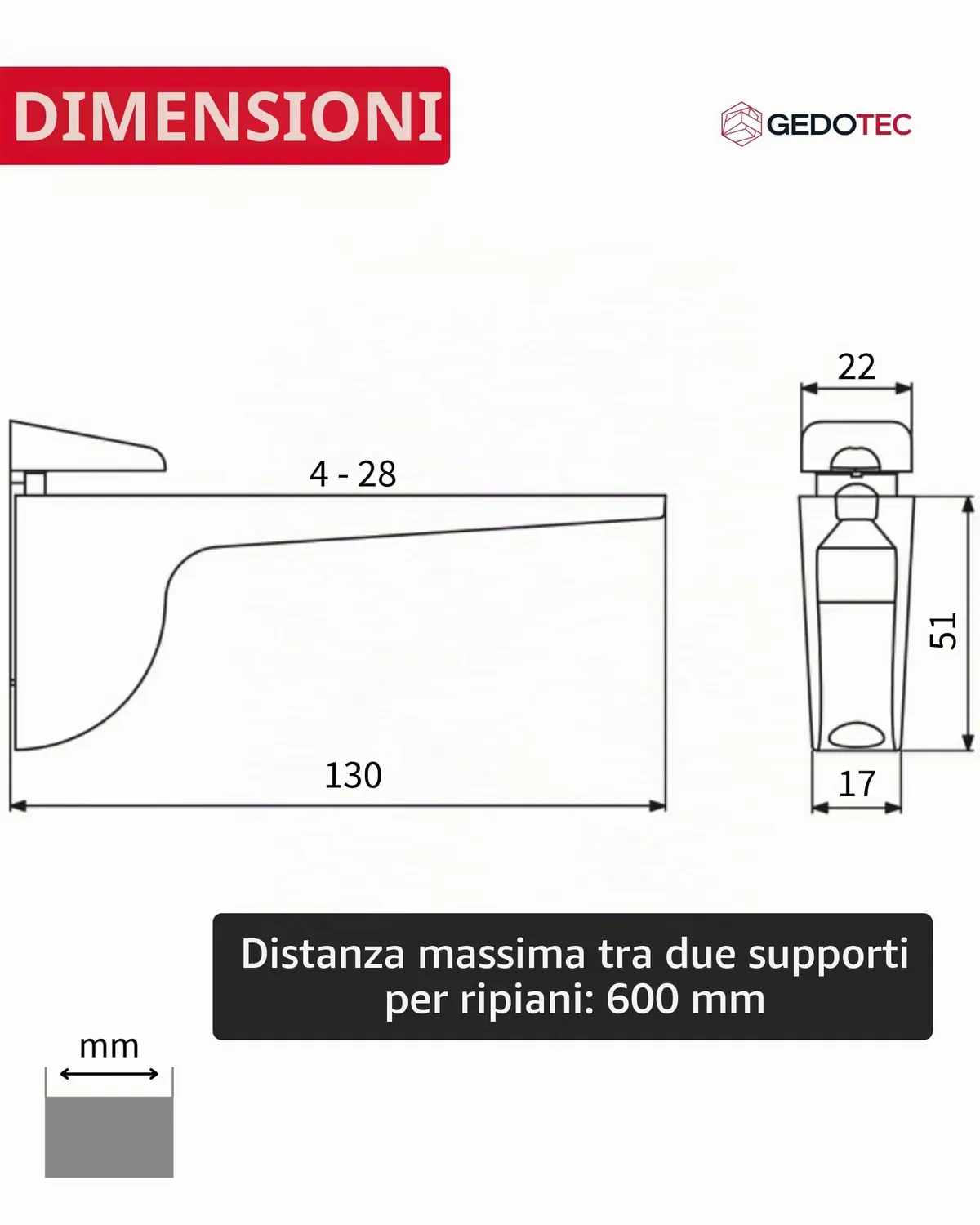 Gedotec Pinocchio reggimensola vetro argento 2 pezzi 50 kg