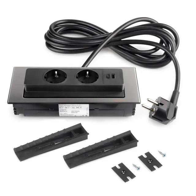 Emuca Backflip multiconnettore incasso 2 Schuko 1 USB inox
