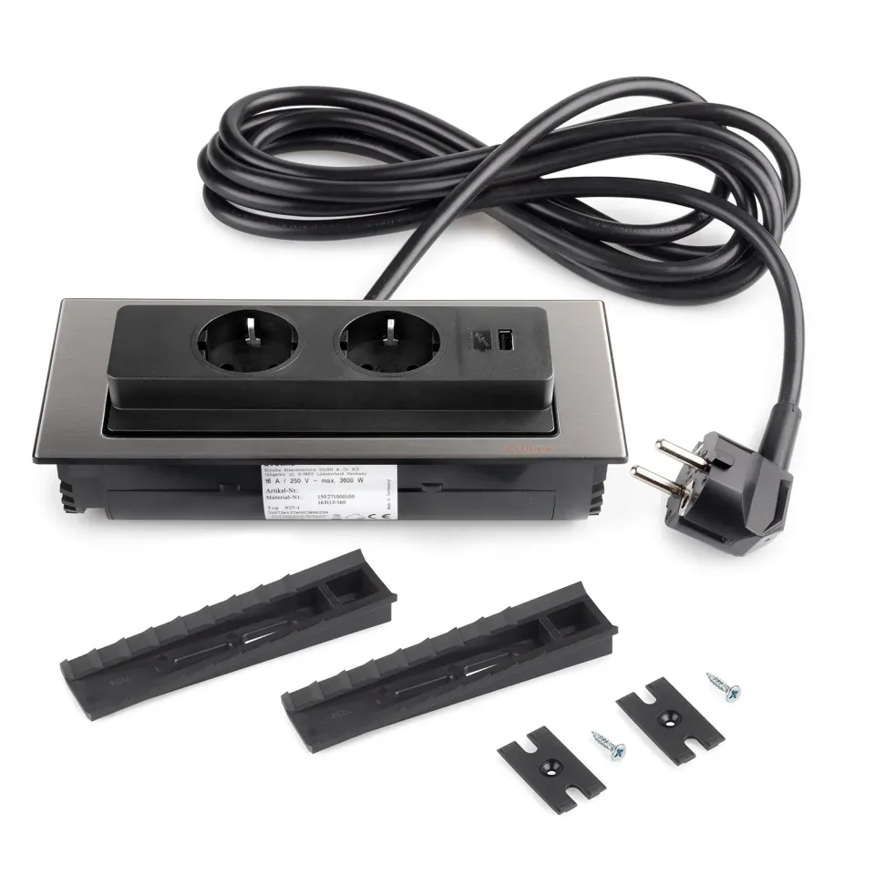 Emuca Backflip multiconnettore incasso 2 Schuko 1 USB inox