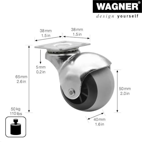 Wagner RO 0013 rullo sfera mobili 50 mm grigio