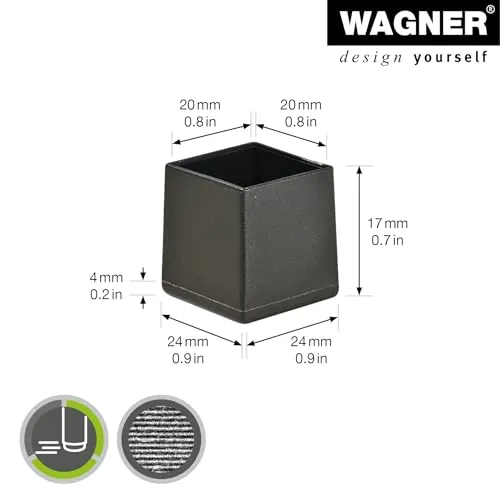Wagner 15052099 tappi per tubi quadrati 4 pezzi 20/24 mm neri