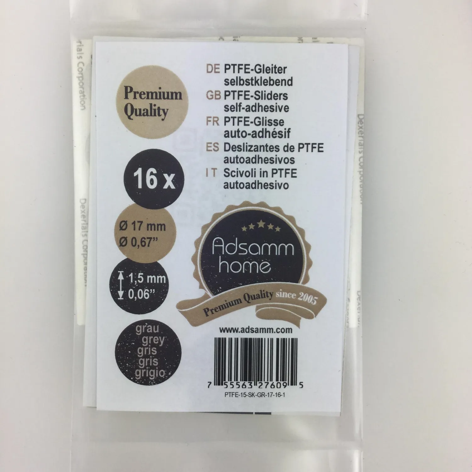 Adsamm 16 scivoli PTFE adesivi grigi Ø17 mm ultrasottili