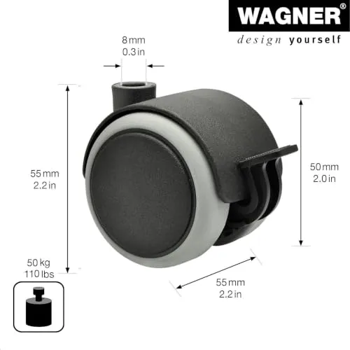 Wagner Design RO 1728 rotella mobili morbida nera 50 mm freno