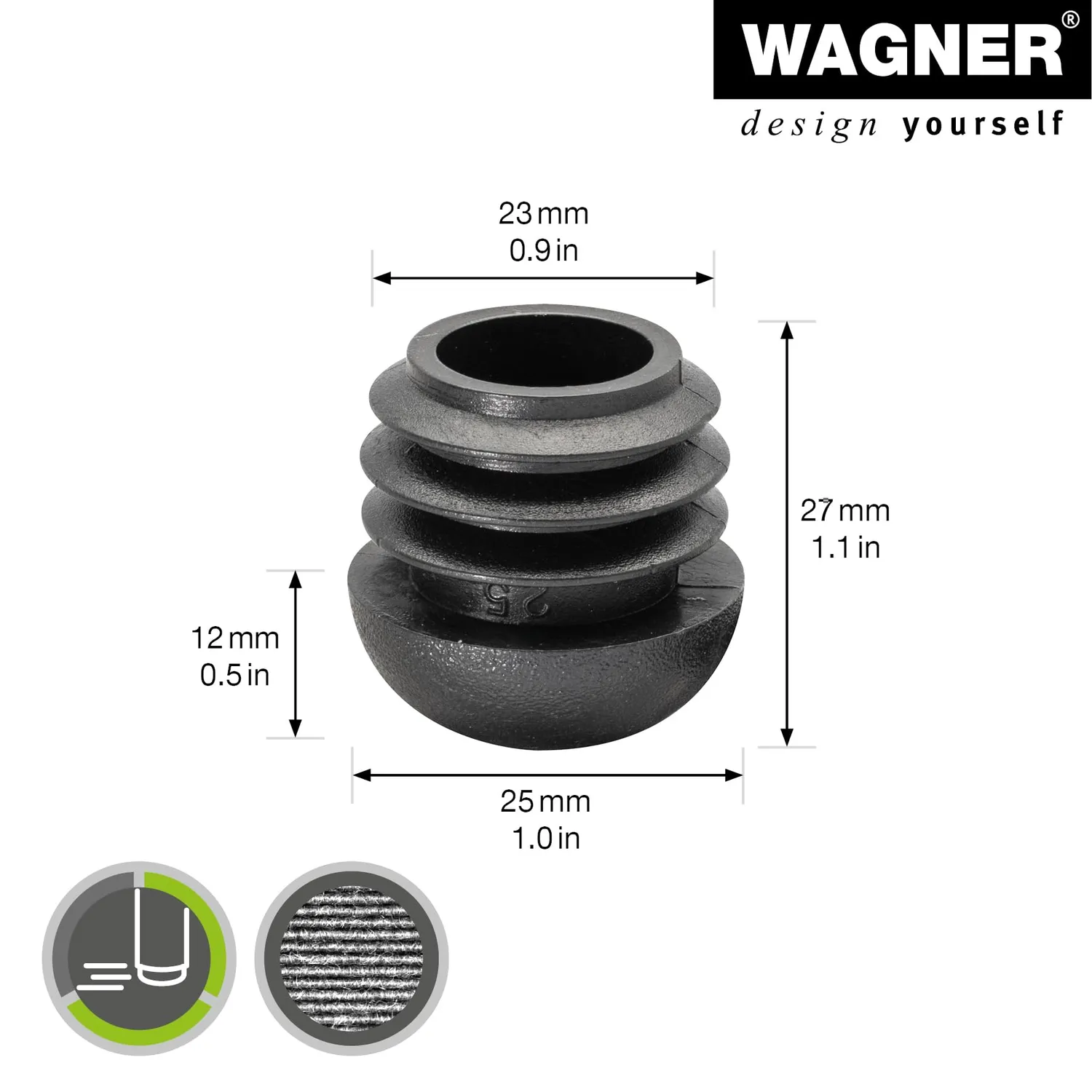 Wagner 15005499 feltrini per tubi tondi 4 pezzi Ø 23/25 mm neri