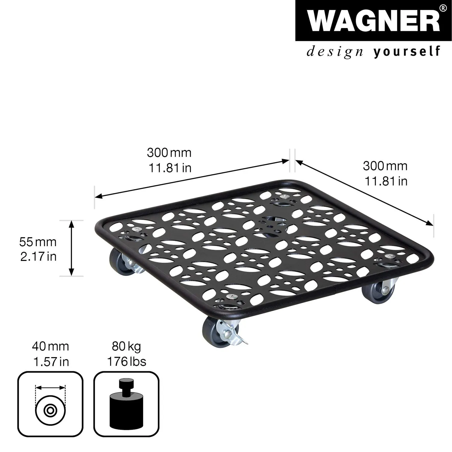 Wagner Black Flower carrello piante 30x30 cm nero 60 kg