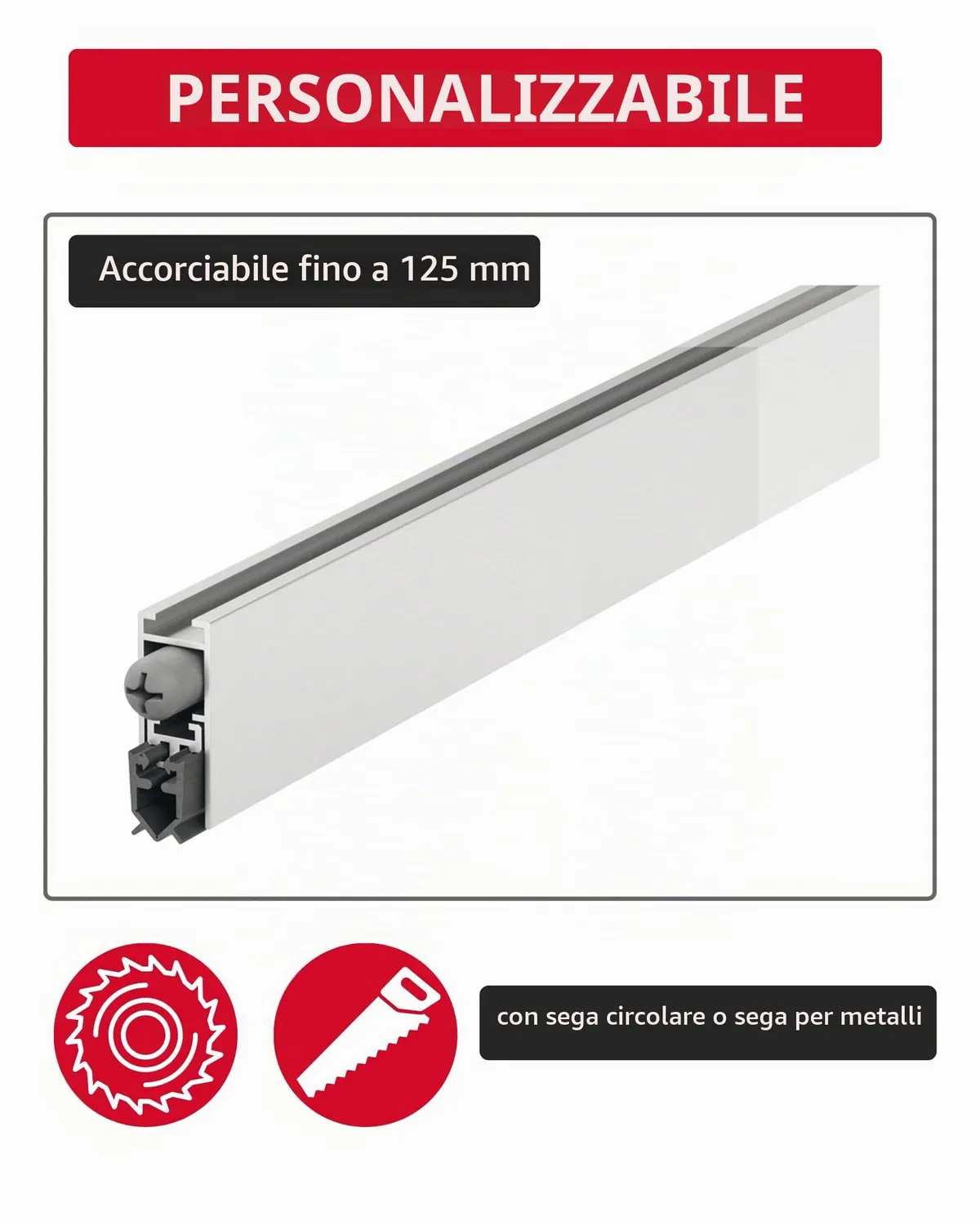 Gedotec DDS 12 Guarnizione Abbassabile 630 mm Argento Alluminio