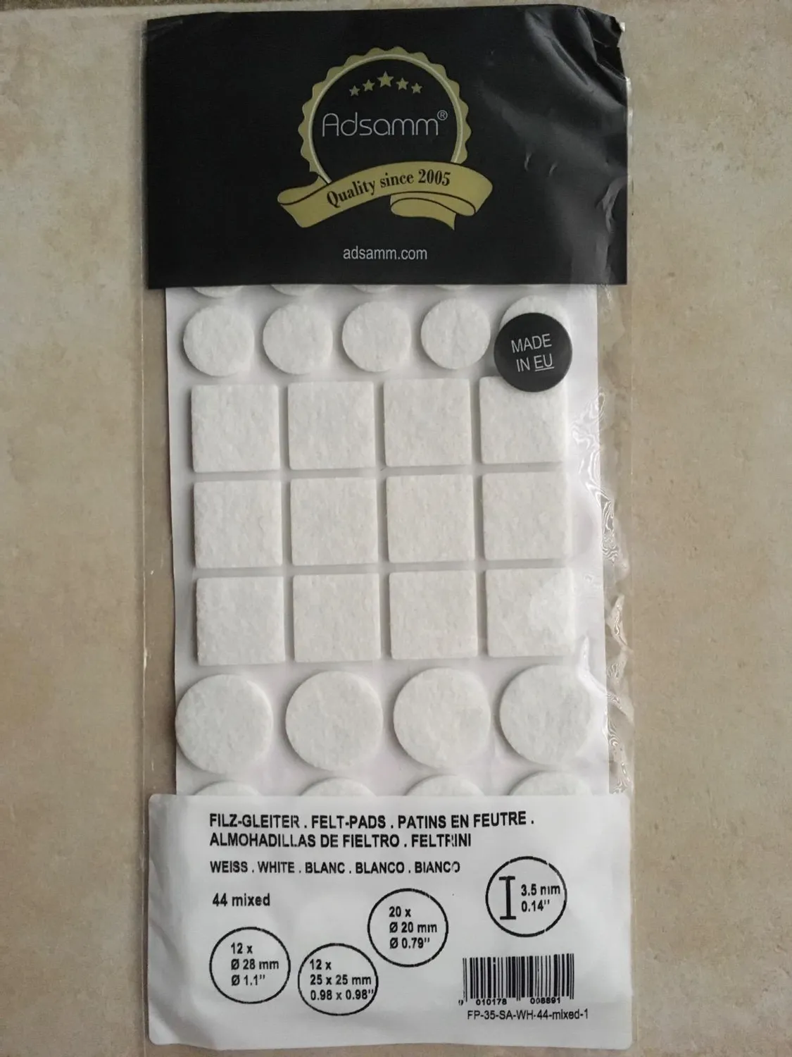 Adsamm feltrini autoadesivi misure miste bianchi 44 pezzi 3,5 mm
